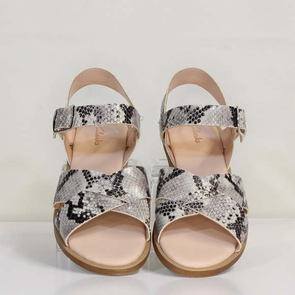 Clarks Women's Slingback Willow Gild Grey Snake Python Sandals NWT - Picture 2 of 11